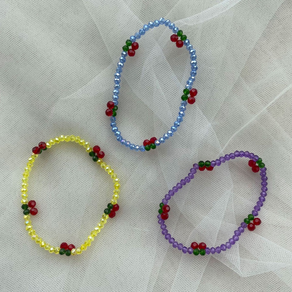 Korea Ins Style Kristal Cherry Gelang Bunga Warna-Warni Buatan Tangan Manik-Manik Kalung