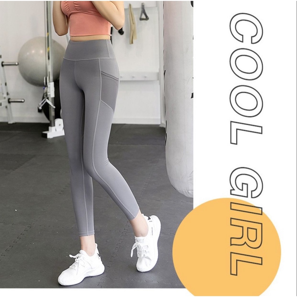 (COD) OH Fashion Celana Legging Olahraga Wanita High Waist Polos Gym &amp; Fitness &amp; Yoga Import #0JH37 / #JL02