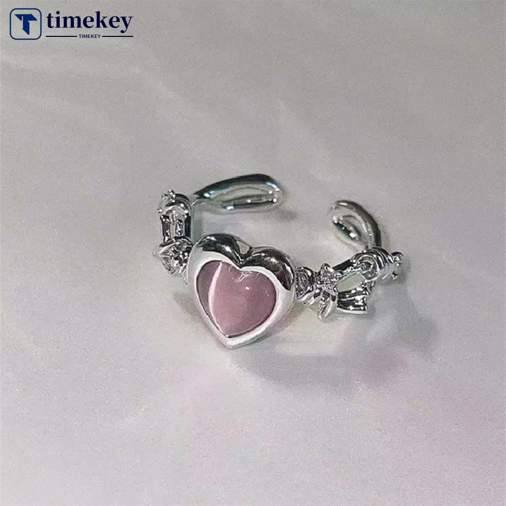 Timekey Duri Cinta Cincin Pembukaan Adjustable Opal Love Ring Sederhana Niche Cincin Perhiasan Aksesori Untuk Wanita E7G4