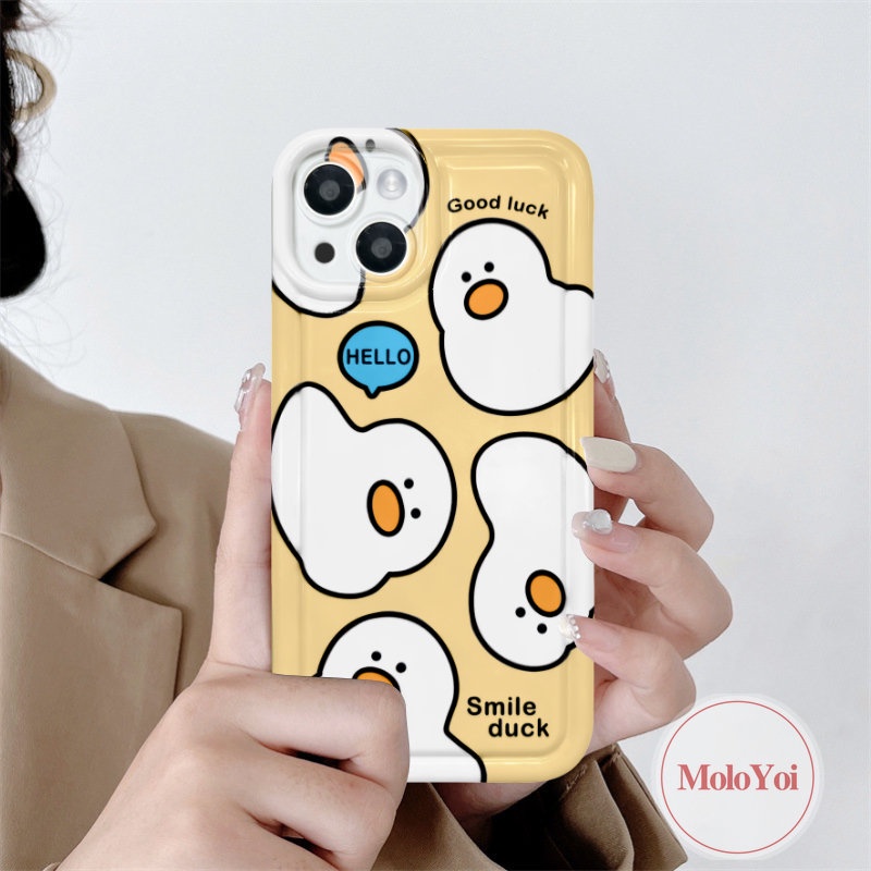 IPHONE Casing Ponsel Bebek Kartun Lucu Kompatibel Untuk Iphone11 14 13 12 Pro Max 7plus XR 6 6S 7 8 Plus X XS Max 11 Pro Max Perlindungan Kamera Shockproof Airbag Lembut TPU Silicon Cover