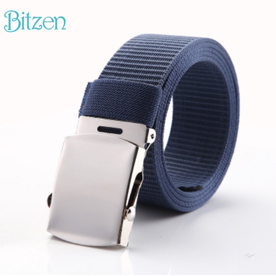 Sabuk Bitzen Ikat Pinggang Pria Nylon Canvas Sabuk Gesper Kulit - Biru (L3Q8)