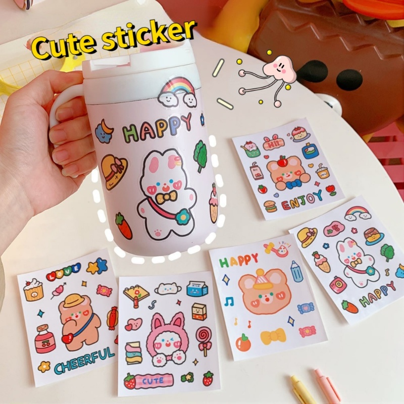 Ins Angin Huruf Inggris Case Stiker Perekat Diri Kawaii Pvc Hewan Stiker DIY Scrapbook Strip Split Tape Stiker Kartun Kelinci Tahan Air Tangan Aksen Stiker