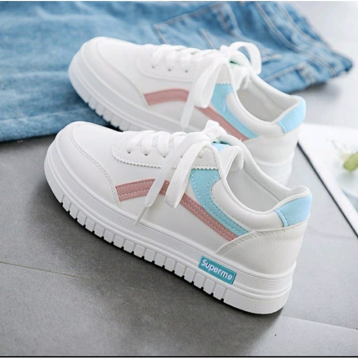 Sepatu Kets Wanita Supreme Putih Plat Warna Warni UK 36-40