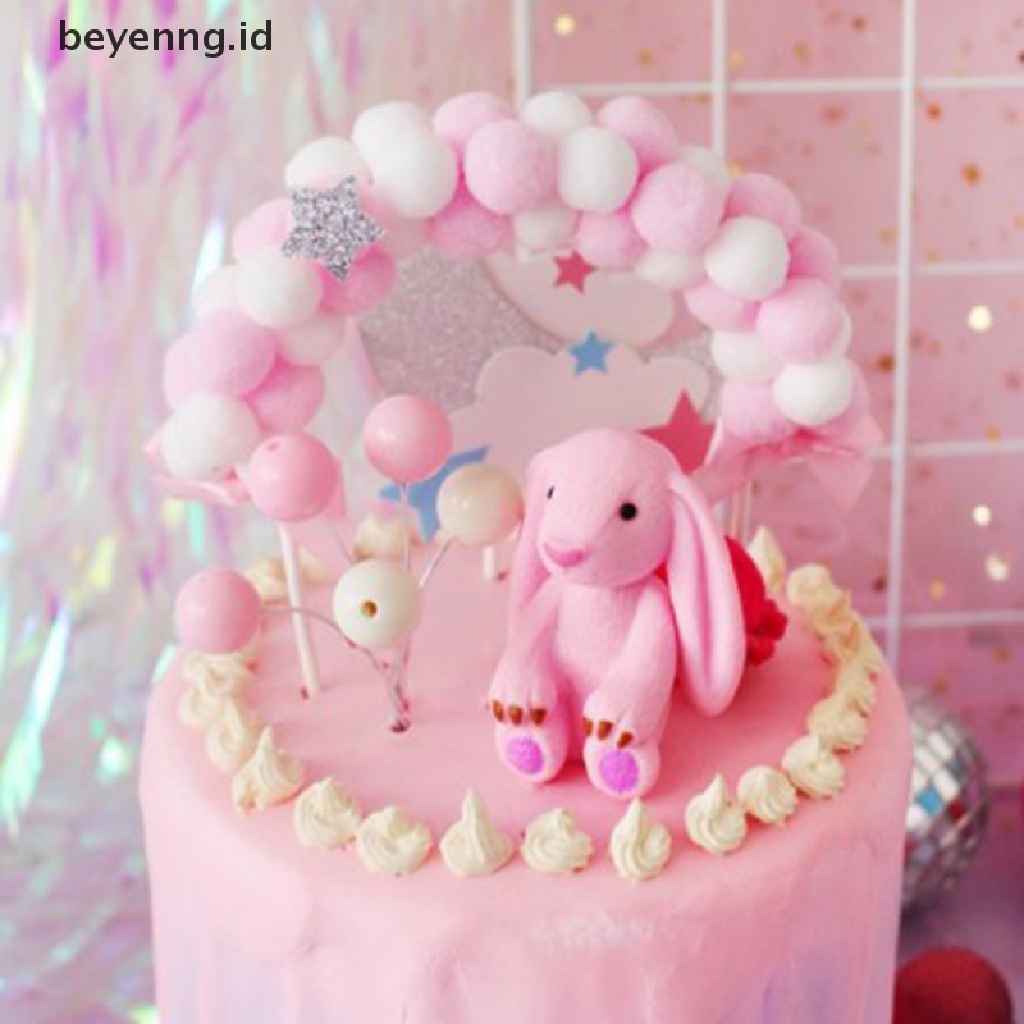 Beyen Pink Pompom Awan Topper Kue Happy Birthday Pesta Pernikahan Baby Shower Decor ID