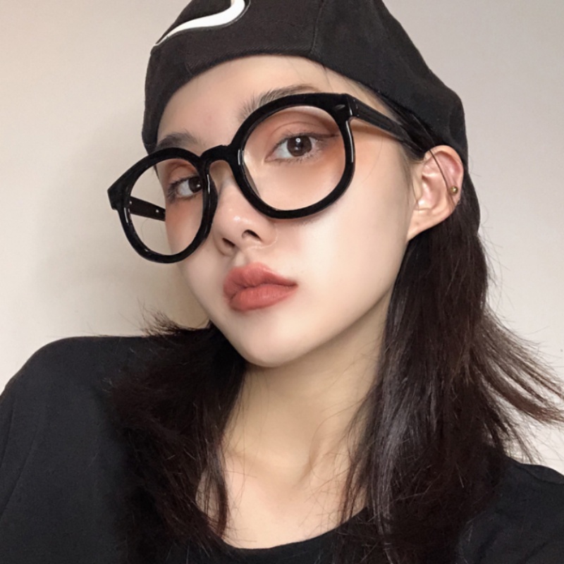 We Flower Chic Kacamata Bingkai Bulat Hitam Untuk Wanita Pria Trendi Lensa Bening Eyewear Outdoor Fashion Glasses Accessories