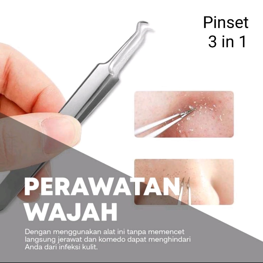 Set Alat Pinset Pembersih Pencet Komedo Jerawat Facial Wajah 3 in 1