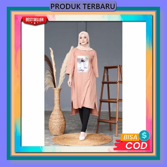 Tunik Katun Linen Model Kekinian Terlaris Ld 110 - 120 Dengan Motif Saku Bordir / Atasan Wanita Dewa