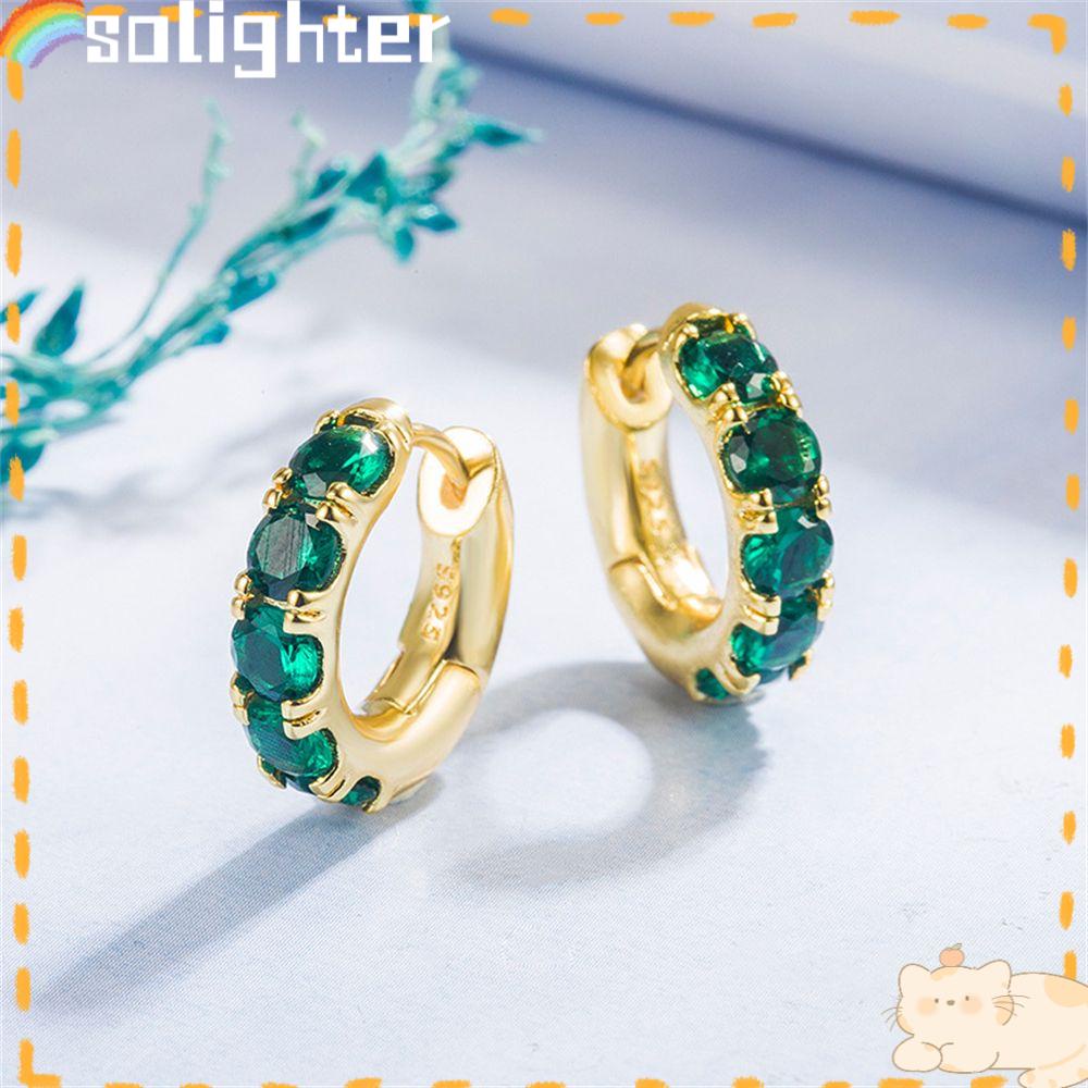 Solighter Emerald Green Hoop Earrings Baru Wanita Gadis Tubuh Perhiasan Emerald Green Huggie Hoop Earrings