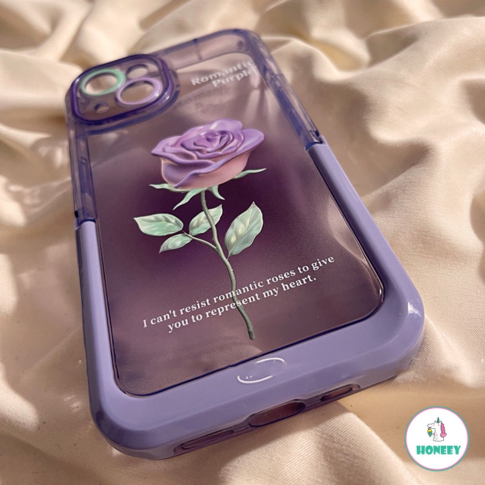 IPHONE Ins Ungu 3D Bunga Mawar Casing Ponsel Kompatibel Untuk Iphone12 13 14 Pro Max Iphone11 Silikon Lembut Indah Ponsel Penutup Belakang Bumper Case