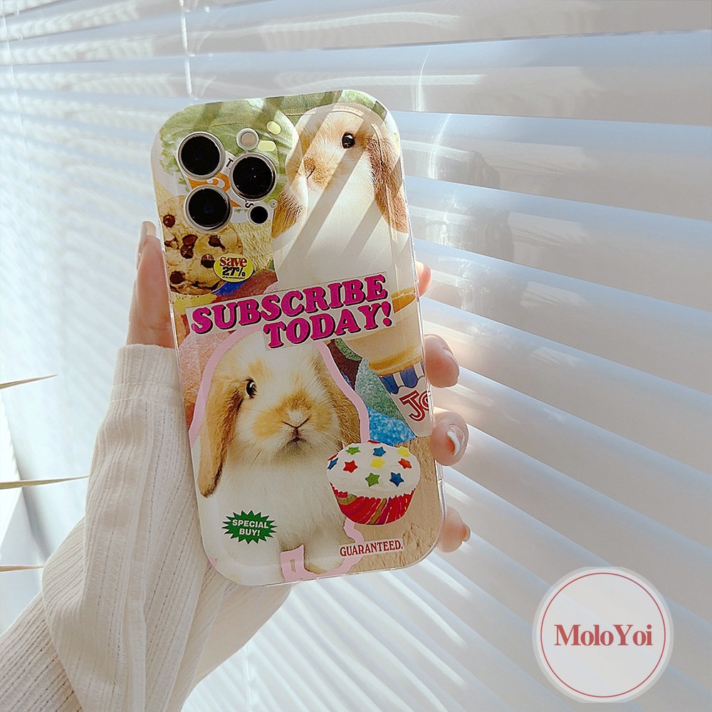 IPHONE Ins Kartun Lovely Rabbit Cake Case Kompatibel Untuk Iphone14 11 13 12 Pro MAX XR 7Plus 8Plus X XS MAX 6 6S Plus Beruang Lucu Graffiti Airbag Shockproof Lembut Silicon TPU Penutup Belakang