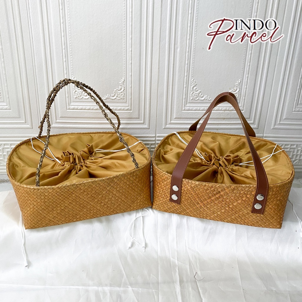 

RB INDOPARCEL- Tas Keranjang Baki Anyaman Tas Hampers Goodie Bag 2 Varian Tali Kulit dan Tali Rara