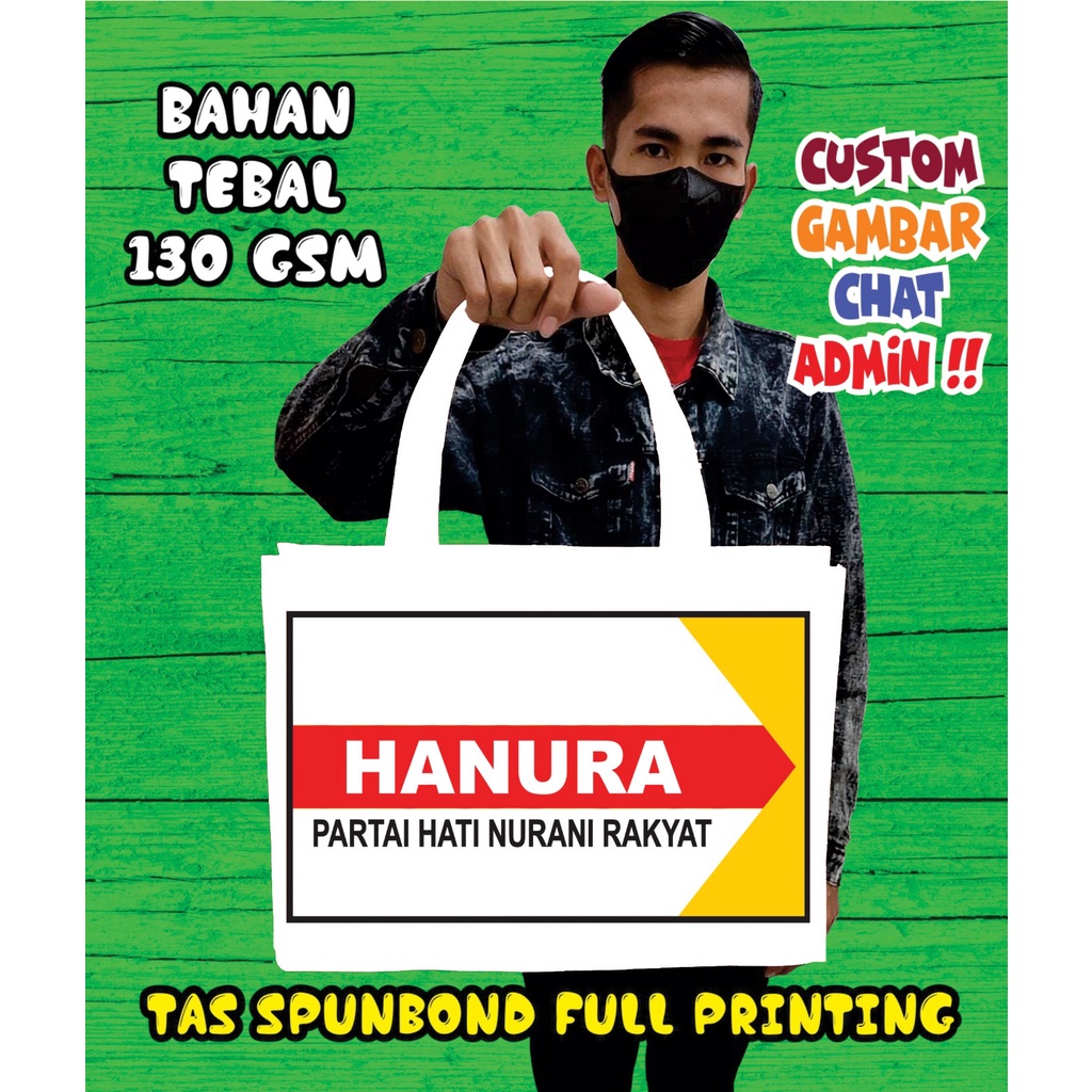 

Tas Tote Bag PARTAI HANURA/Tas Spundbond Tebal Desain PARTAI HANURA/Goodie Bag Spundbond HANURA/Souvenir PARTAI HANURA/Tas Spundbond Custom