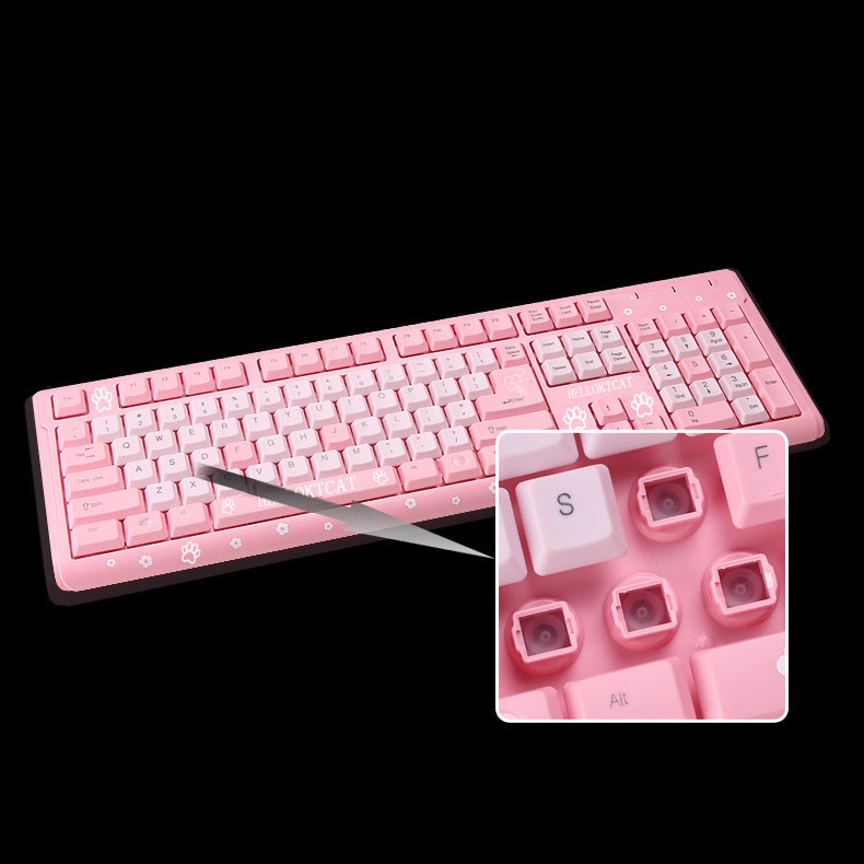 Kitty Keyboard Lucu Pink USB Keyboard Kabel Ultra-Tipis Tahan Air 104tombol Keyboard Gaming Keyboard Kantor