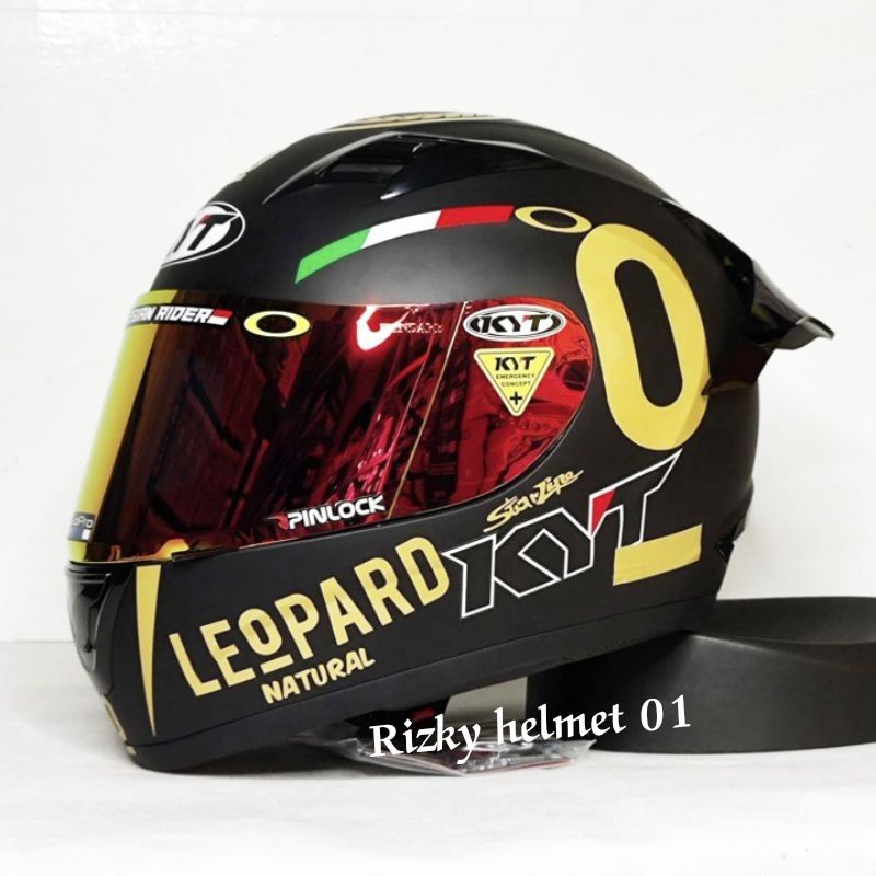 Helm Full face KYT R10 Black Doff Paket Ganteng Leopard