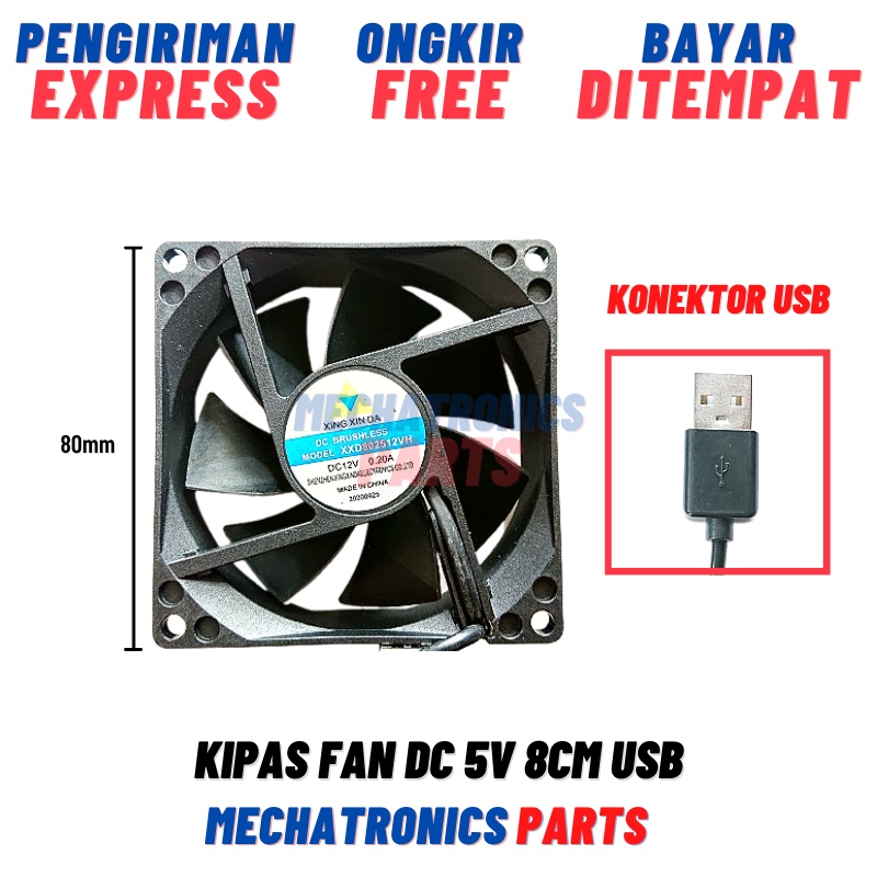 Kipas Fan DC 5V USB 5 Volt 8 Cm, 9 Cm Case PC Router STB