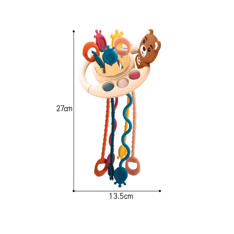 Creative 5 In 1 Children Pull String Developmental Toy / Safe Non-toxic Soft Silicone Teething Toys / Cute Cartoon Bear Flying Saucer Shape Fun Toy