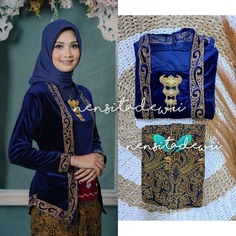 [1 Set] Kebaya Bordir + Jarik Instan / DN02A, Model Ajeng ~ Nuansa Navy