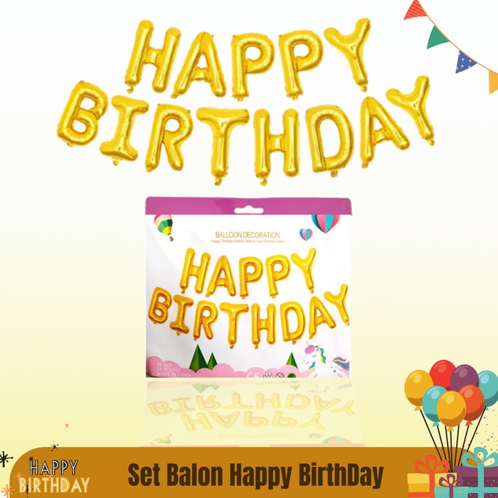 BALON TULISAN HAPPY BIRTHDAY 40 CM WARNA WARNI / GOLD