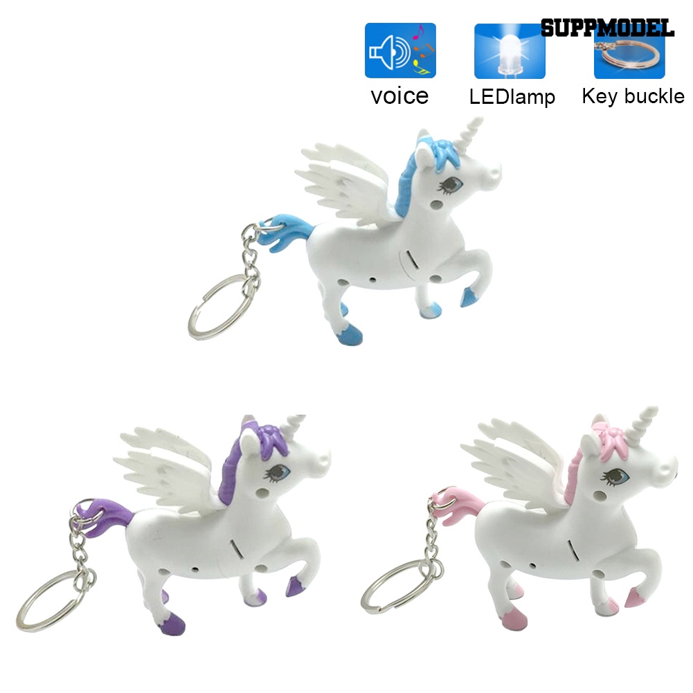 [SM] Unicorn Keyring Holder Gantungan Kunci Kuda Lampu LED Suara Desain Kartun Hadiah