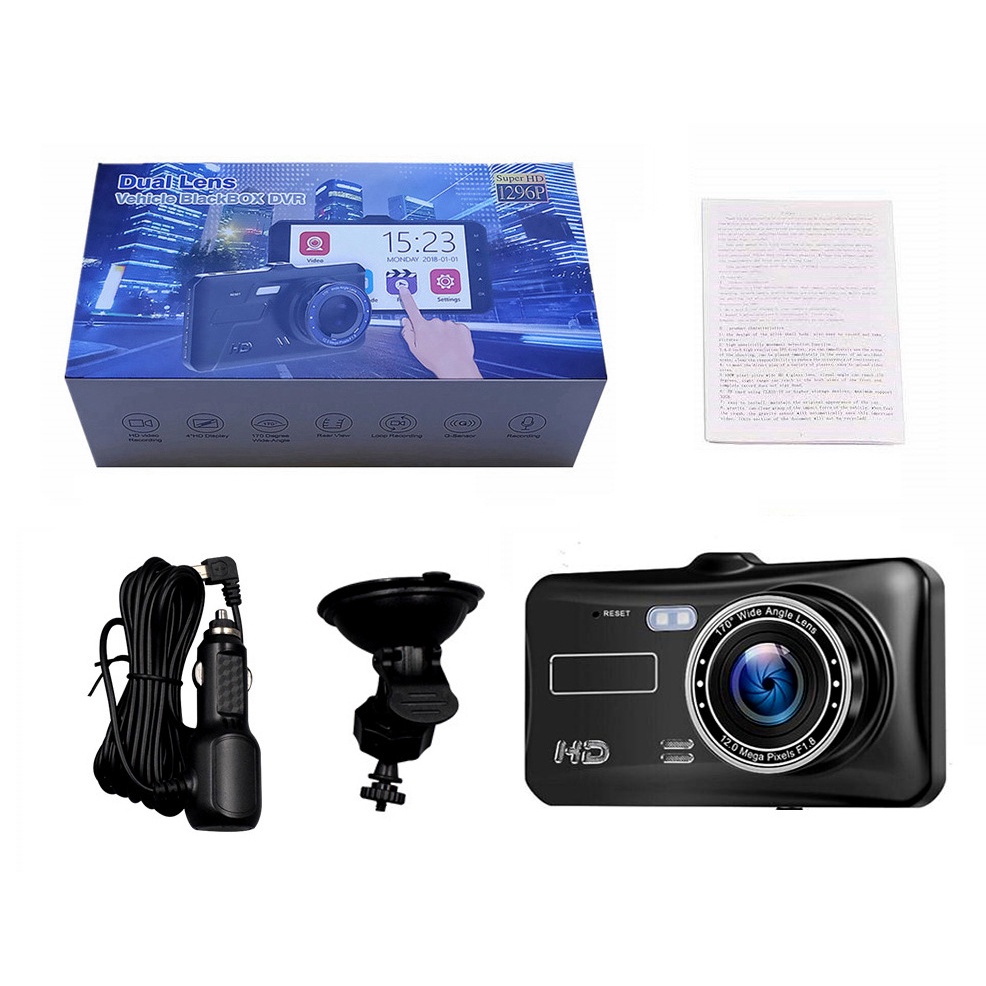 Dash Cam Car DVR Camera 4'' IPS Touch Screen Rearview Mirror Full HD 1080P Night Vision Stream Media Dual Lens Car Camera Spion 170° Wide Loop Recording