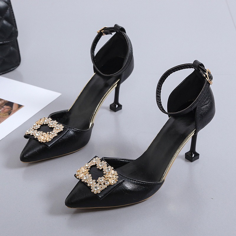 Sendal Hak Tinggi Perempuan Hitam Terbaru High Heels Wanita Strap Sandal Hak Wanita Cantik Import SH-047