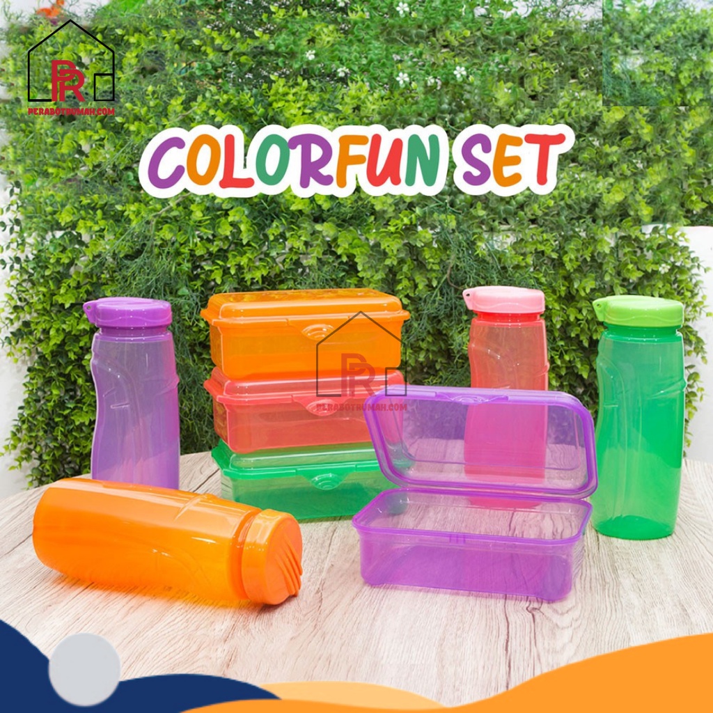 Set Tempat Bekal Makan + Botol Color Fun /  Set Gift Lunch Box Anak Sekolah Kerja / Food Container