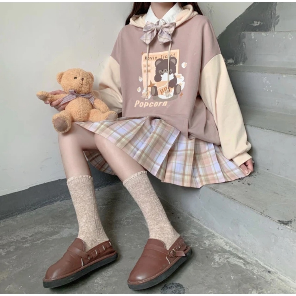 Sweater Hoodie Wanita POPCORN Hoodie Jumper Jacket Fashion Korean Kekinian Kasual Outfit Terbaru