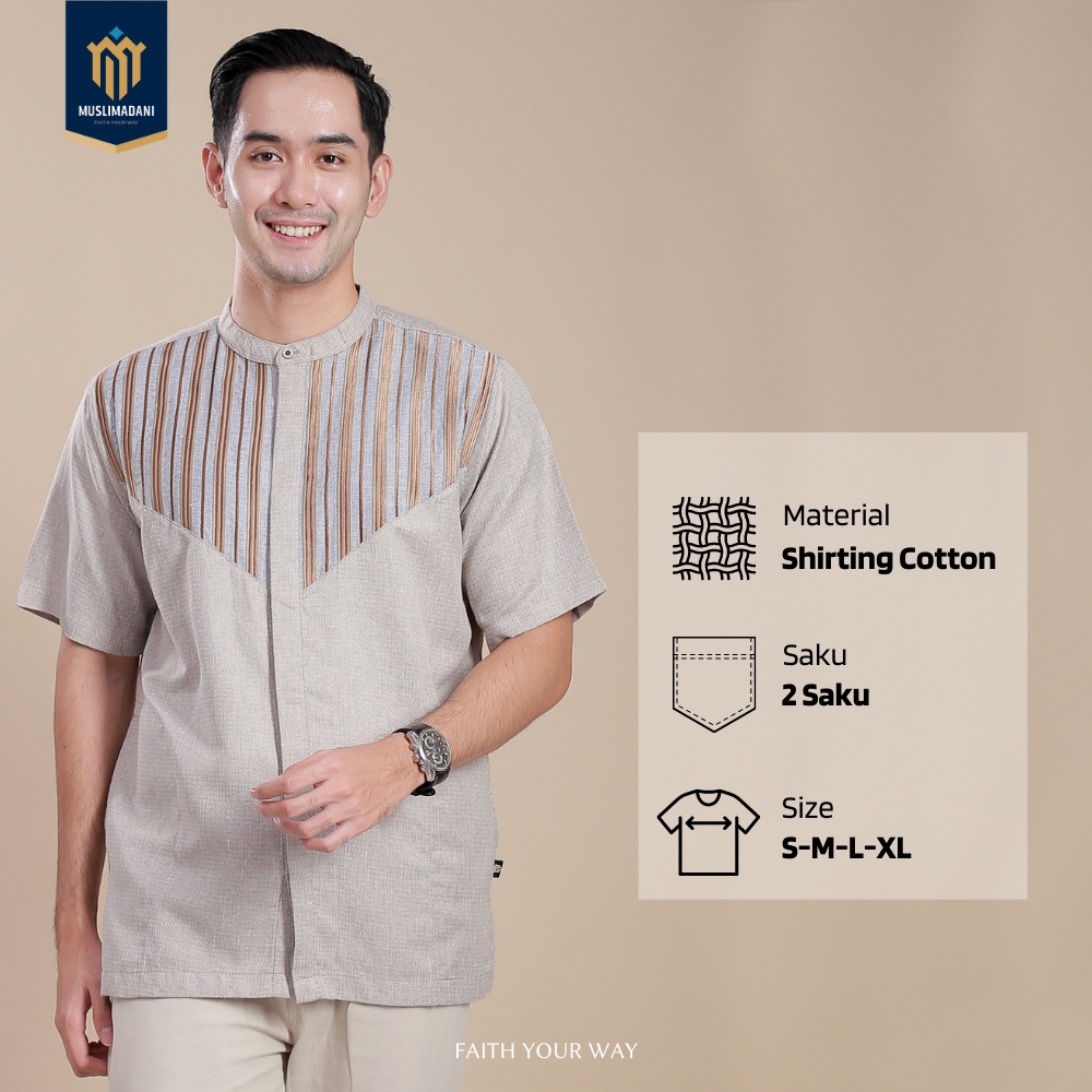 Muslimadani Baju Koko MIZAN Kemko Dewasa Lengan Pendek Baju Muslim Kemeja Koko Pria Bordir-2