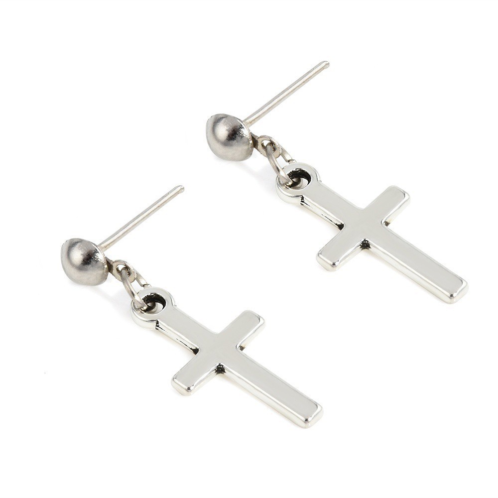 1pasang woman fashion simple 924silver cross pendant Earrings hip-pop Menjuntai Ear Studs