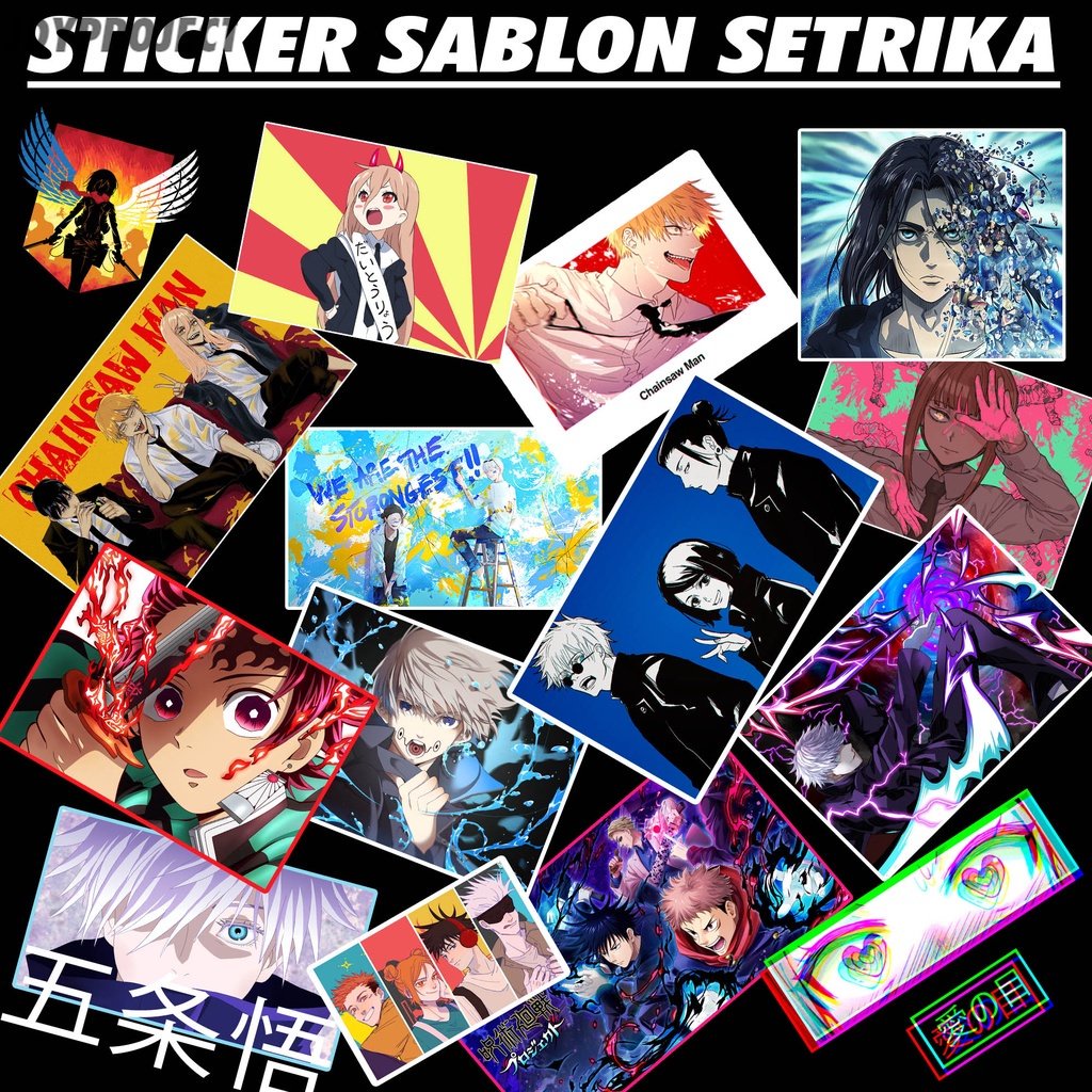 

STICKER PRESS SENDIRI STIKER CUSTOM DTF SATUAN GAMBAR ANIME WIBU MANGA KEREN STIKER JUJUTSU KAISEN GOJO SATORU STIKER ONE PIECE STRIKA ANIME CREWNECK TOTEBAG