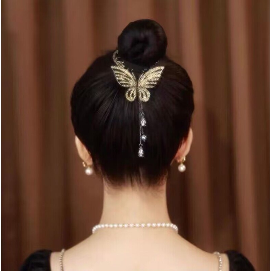 Korea Logam Kupu-Kupu Berlian Imitasi Rambut Klip Rumbai Chian Kristal Jepit Rambut Ponytail Holder Woman Aksesoris Rambut