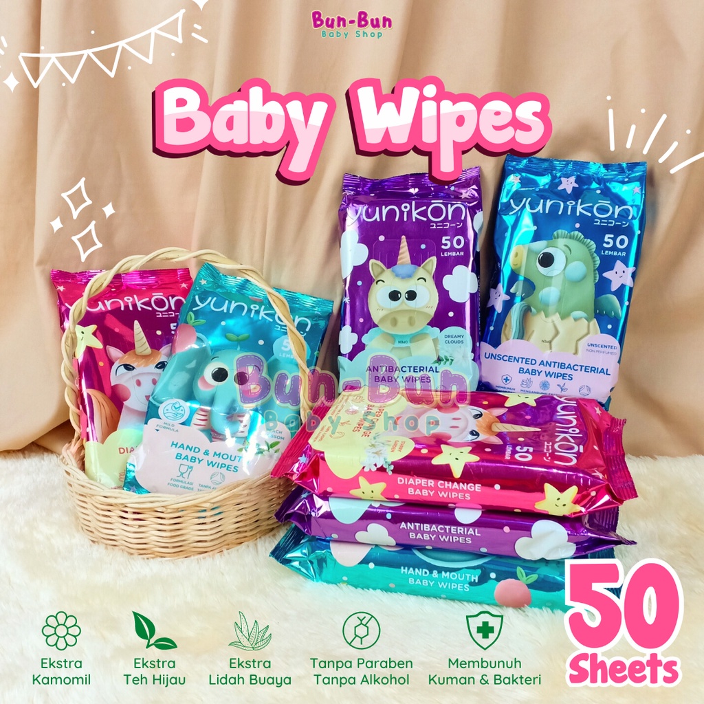 YUNIKON Tissue Basah Bayi Wipes Baby New Born Non Alkohol Tisu Ganti Popok Non Parfum Parfumed Perlengkapan Baru Lahir Peralatan Kebersihan Anak Balita Lucu Murah Bunbunbabyshop