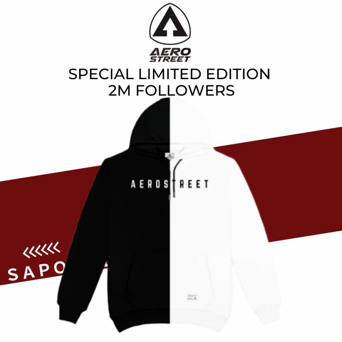 Hoodie aerostreet 2M 2 juta followers hitam putih jaket pria wanita