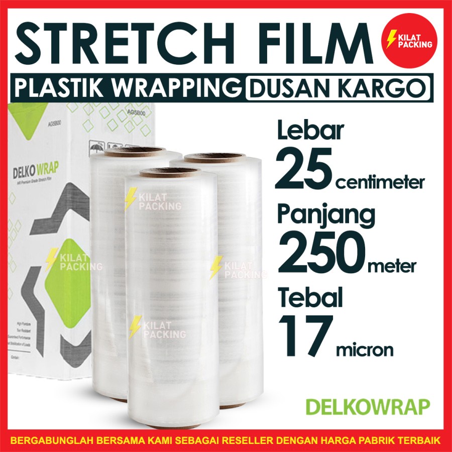 

Stretch Film Bening 25 CM x 250 M Plastik Wrapping Delkowrap 1 Dus 12 Roll
