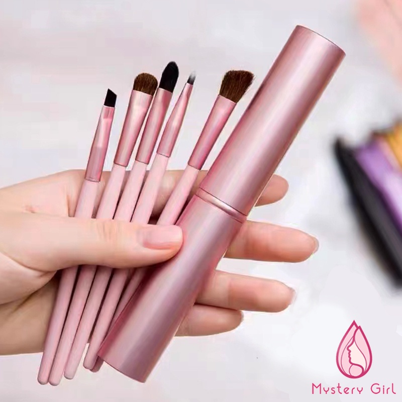 Mysterygirl -  Kuas Make up Tabung Set 5pcs Cylinder / Brush Kosmetik Make up / Eyebrow Blush On Eyeshadow / Kuas Makeup Kuas Alis