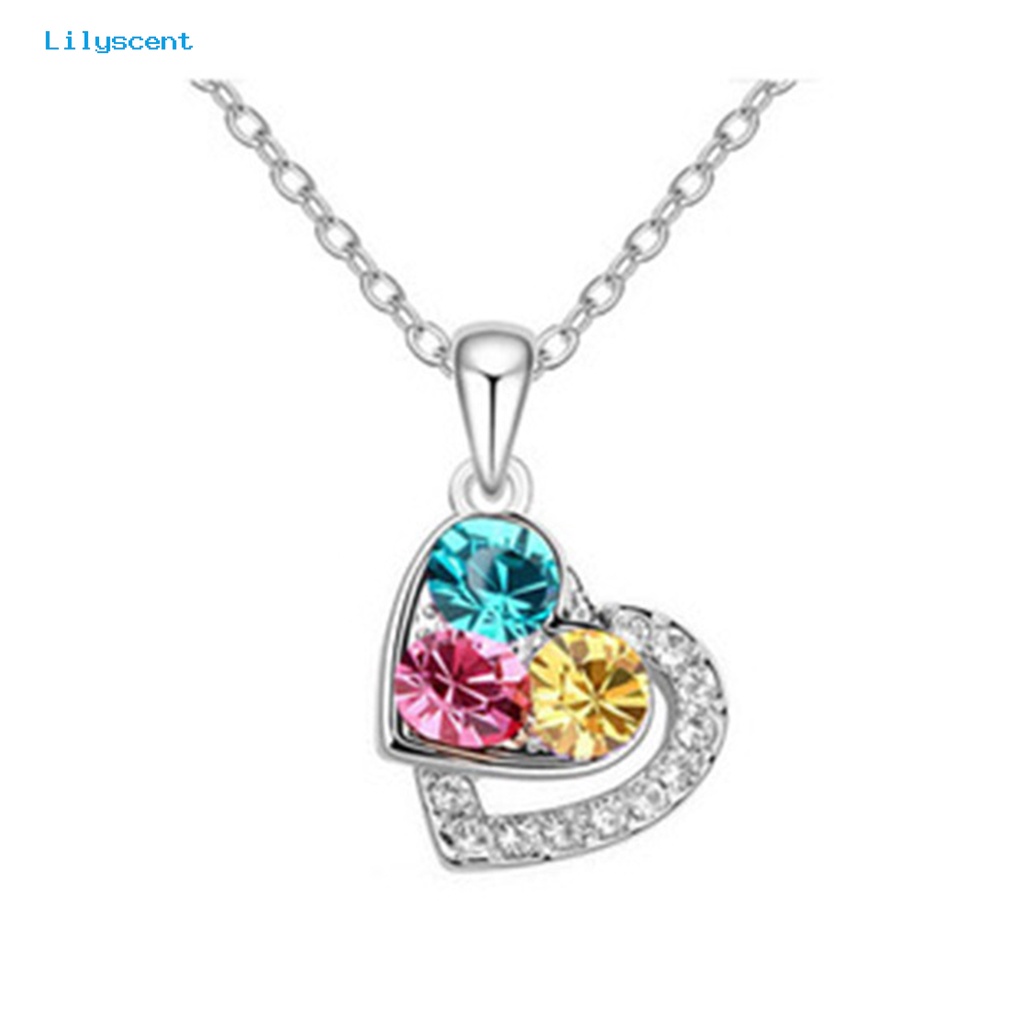 [LS] 1set Perhiasan Wanita Set Shiny Colorful Full Rhinestones Geometris Berkilau Hias Hadiah Anniversary Cinta Bentuk Hati Liontin Kalung Stud Anting Set Aksesori Fashion