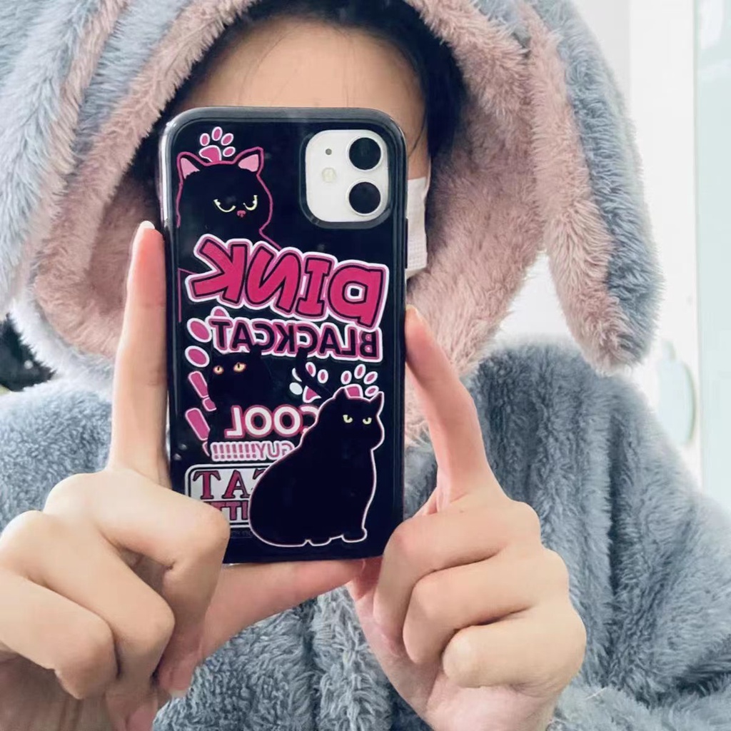 IPHONE Ins Pola Kucing Hitam Cocok Untuk Iphone14 14pro 14plus 13 13mini 13pro 13prm iPhone12 7Plus 8Plus Xr XS 13 12mini Pro Max Empat Sudut Casing Ponsel Tahan Guncangan