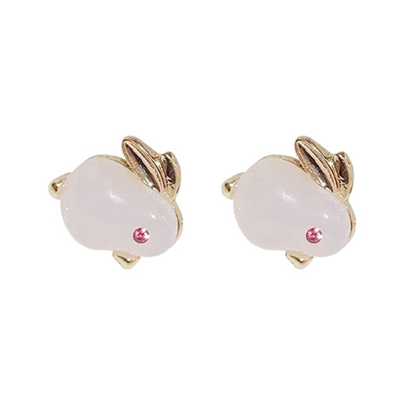 Natural Hetian Jade Hare Rabbit Stud Earrings925 Sterling Silver Anting Giok Hewan Kecil