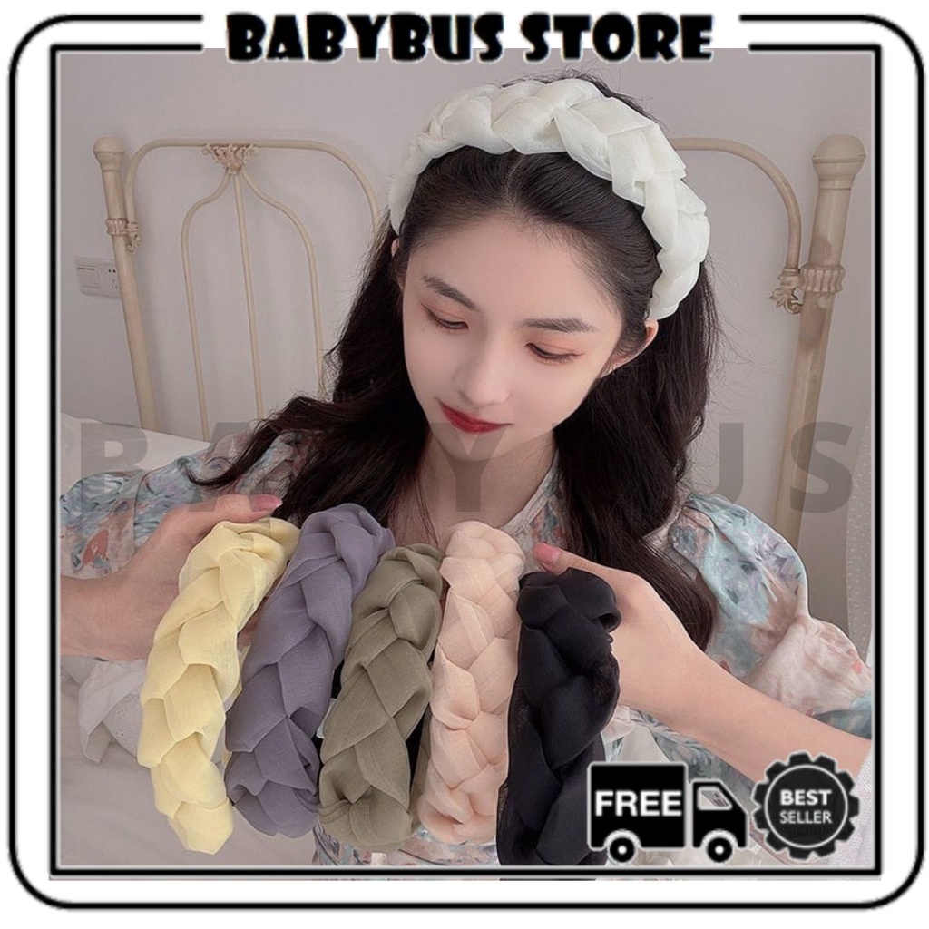 BBS B22 Bando Kepang Wanita Scrunchie / Korean Braided Headband / Bandana Nagita / Aksesories Satin Organza Korea Fashion Import Murah