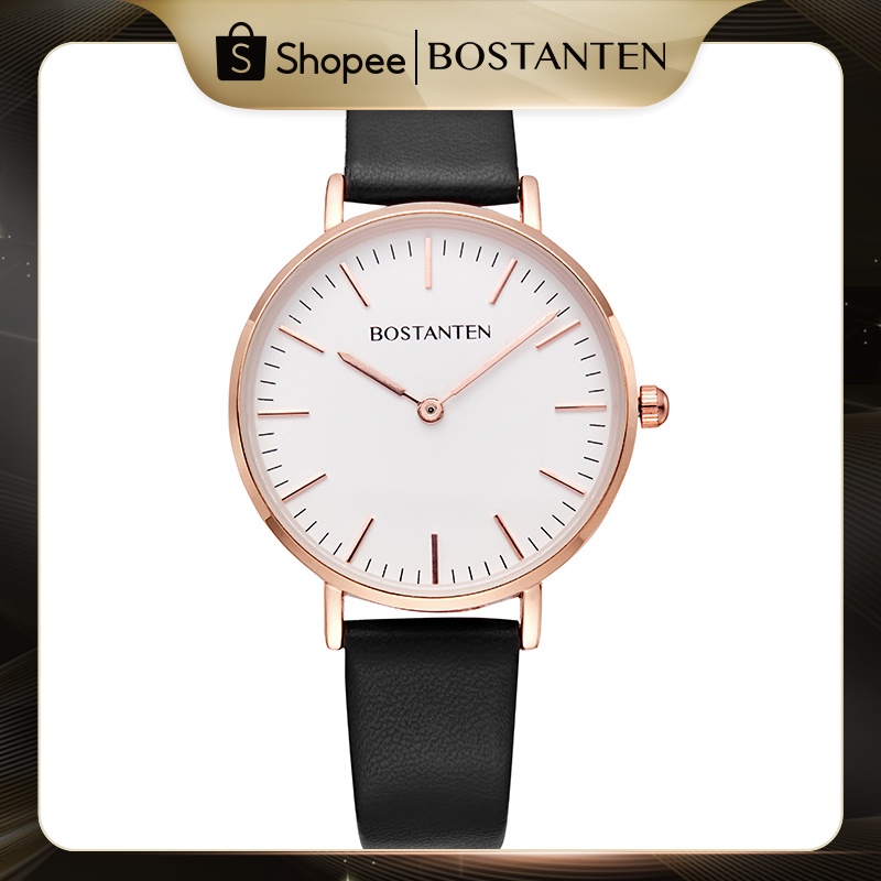 Bostanten Ladies Jam Tangan Wanita Kulit Kuarsa Ultra-Tipis Jam Tangan Kuarsa