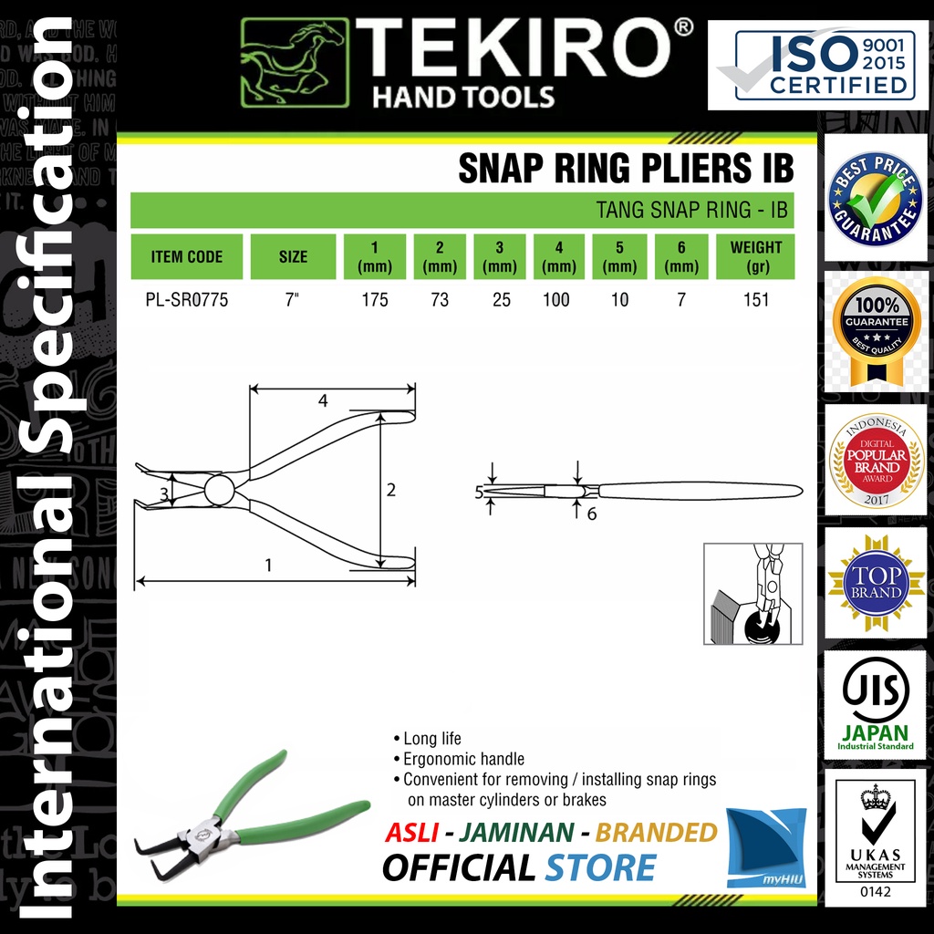Tang Snap Ring Isi 4 pcs 7&quot; inch EB - IB - ES - IS Bonus Sarung Tangan - Snapring Plier Set TEKIRO