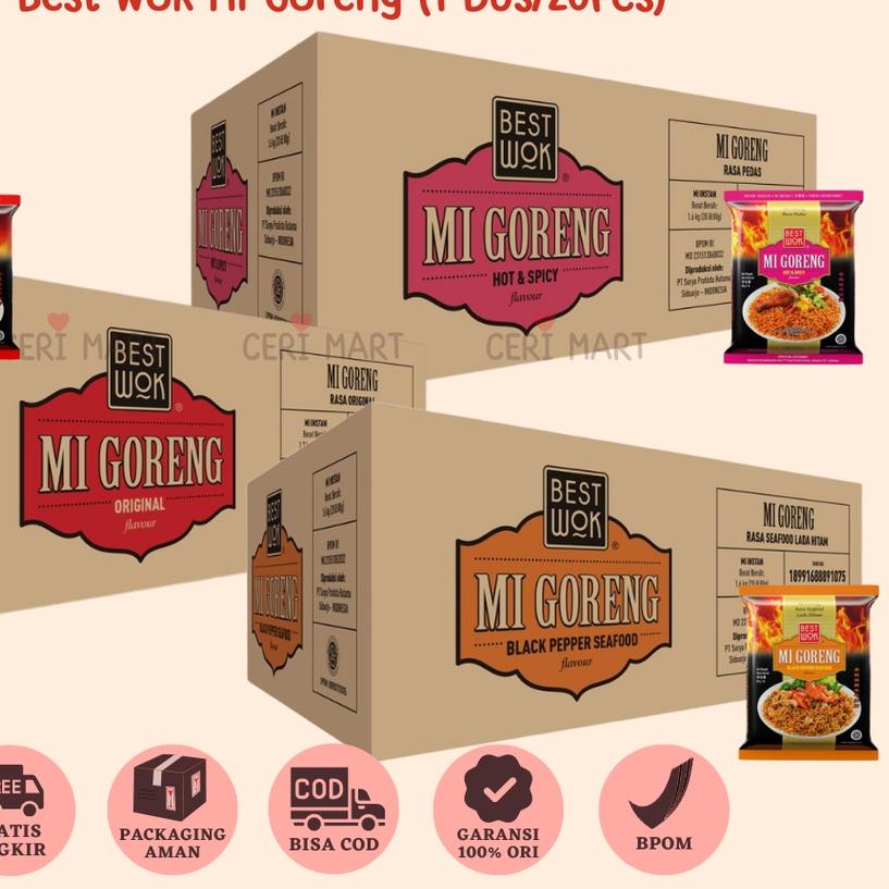 

℮ Best Wok Mi Mie Goreng 1 DUS 20 pcs Bisa Mix Original Hot & Spicy Blackpepper Black Pepper Seafood Instant Noodle 85gr BestWok KKV Indomie ◌