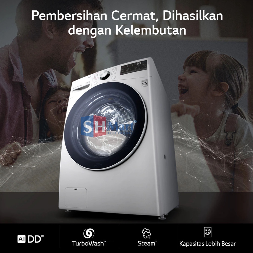 MESIN CUCI LG FRONT LOADING 15 KG F2515STGW / F2515STGB INVERTER + DRYER + STEAM + WIFI GARANSI RESMI ( MEDAN )