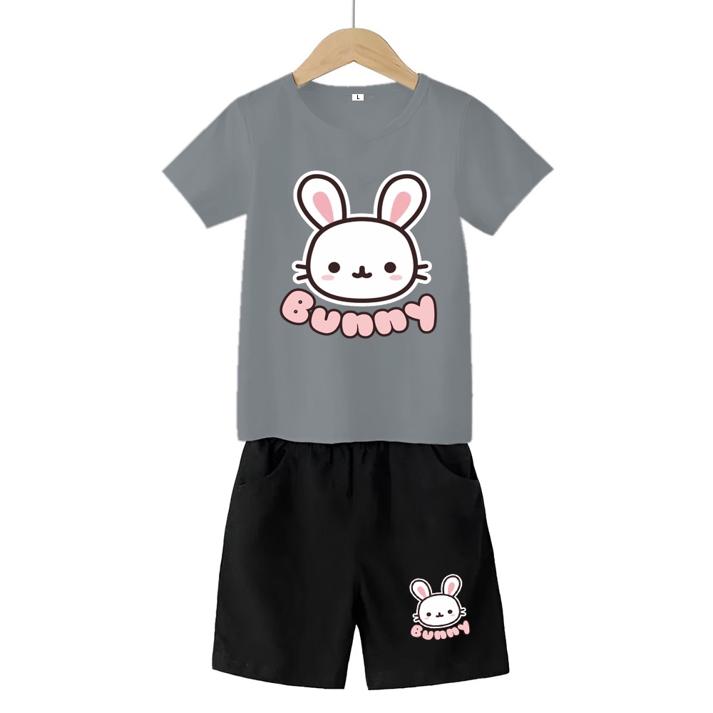 Baju Stelan 3/4 Anak Bunny Cowok Cewek  Usia 1 - 4 Tahun Celana Pendek Harian