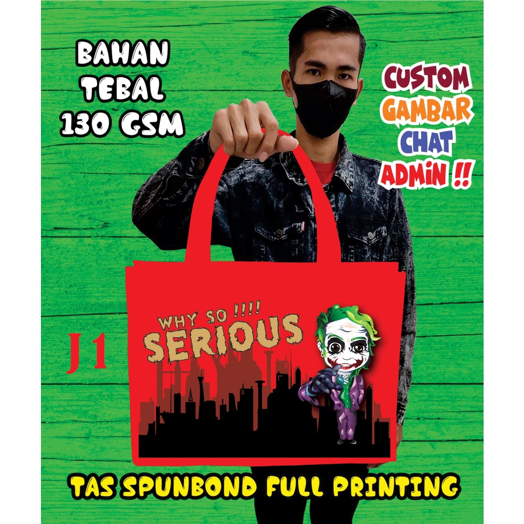 

Totebag Custom Joker Full Printing/Tas Spundbond Custom Murah/Goodie Bag/Tas Custom Murah