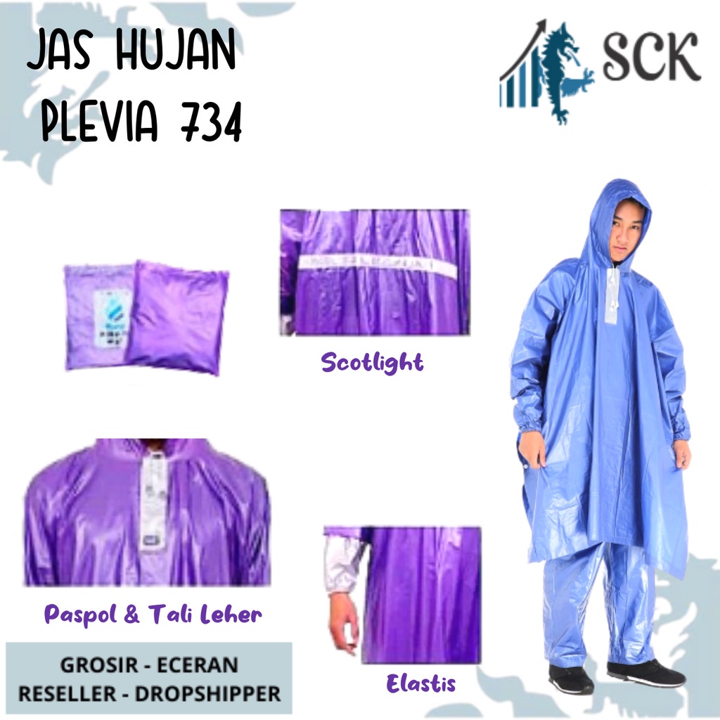 Setelan Jas Hujan PLEVIA 734 Ponco / Mantol Poncho Celana Polos Model Batman Pria Wanita Dewasa - sckmenwear GROSIR