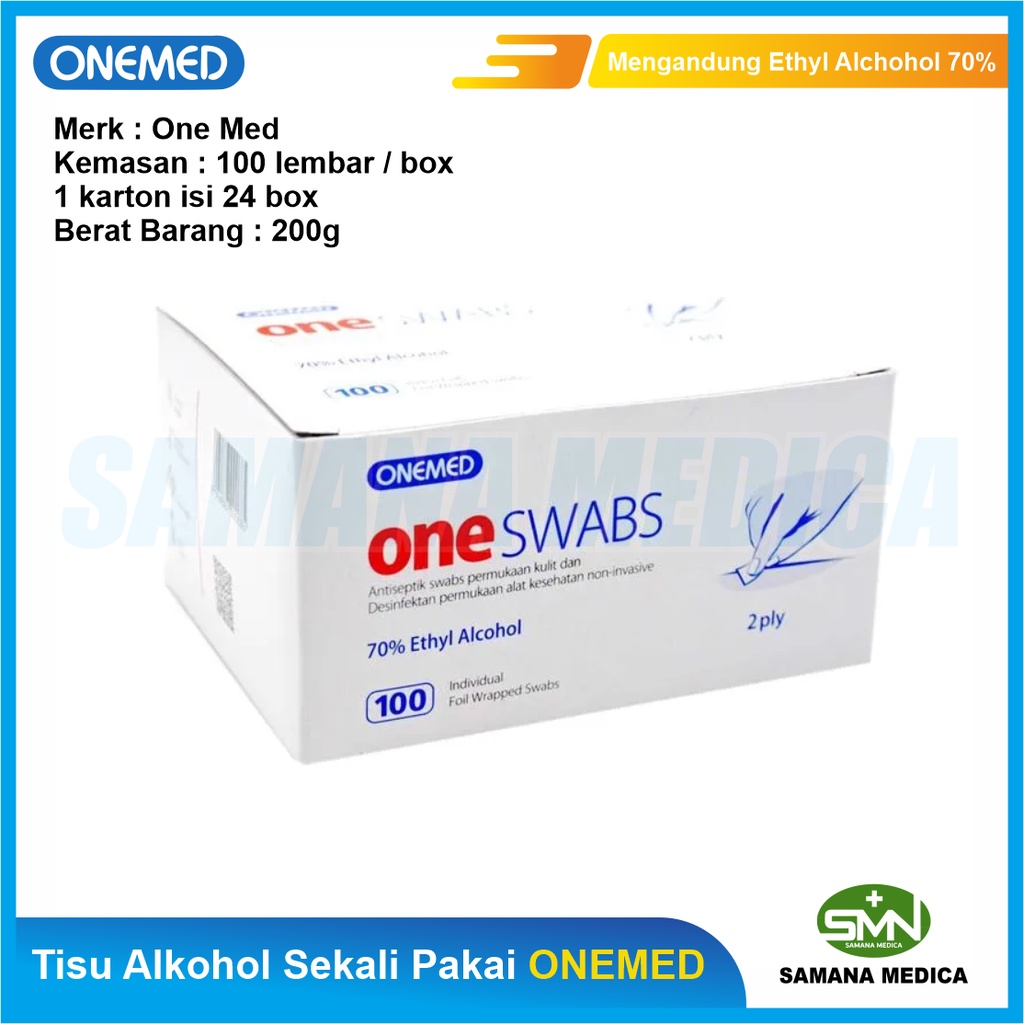 Oneswabs Tisu Alkohol Swab 2ply ONEMED Isi 100pcs Tissue Alcohol Swab Kapas Alkohol One Swabs, 1 karton isi 24box