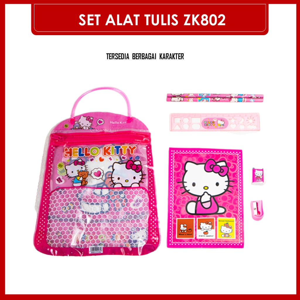 MARKASSHOP -- PAKET ALAT TULIS STUDY SET KARAKTER ZK-802 PERLENGKAPAN SEKOLAH / SET ALAT TULIS ZK802