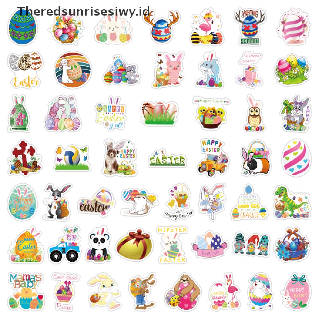 # Baju Lebaran # 50 Pcs Easter Egg Bunny Stiker Paskah Dekorasi Decals Kartun Lucu Mainan Anak~
