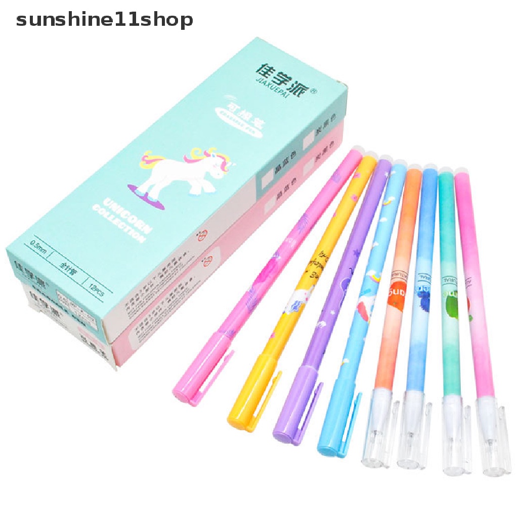 Sho 4Pcs/set Unicorn Erasable Gel Pen 0.5mm Kawaii Blue Black Ink Wrig Pens Pegangan Dapat Dicuci Untuk Perlengkapan Alat Tulis Kantor Sekolah N